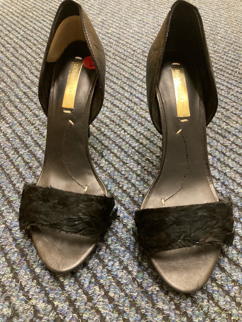BCBGMaxAzria Black Feather Strap D'Orsay Heels. Size 8 1/2